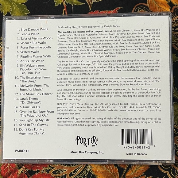The Porter Twin Disc Music Box “Music Box Waltzes and popular tunes” CD like new - Picture 3 of 6